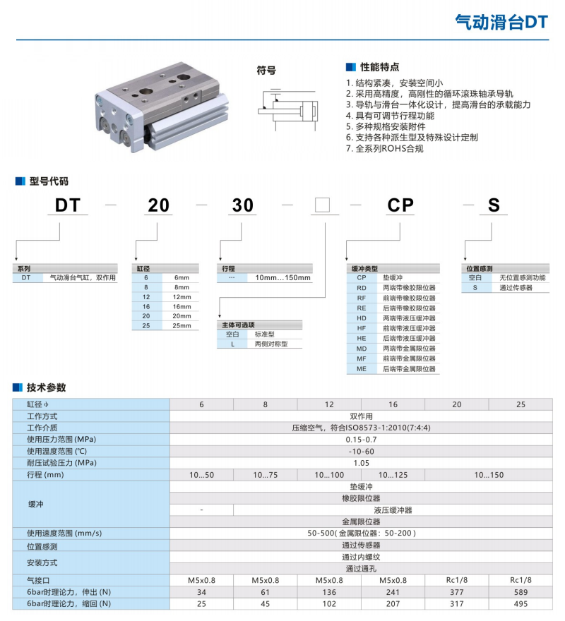 雙作用氣動滑臺氣缸DT-20-30-L-CP-S(DT)系列(圖2)