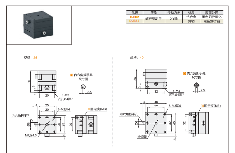 螺桿驅(qū)動(dòng)型DJB61/DJB62手動(dòng)位移滑臺(tái)(圖4)