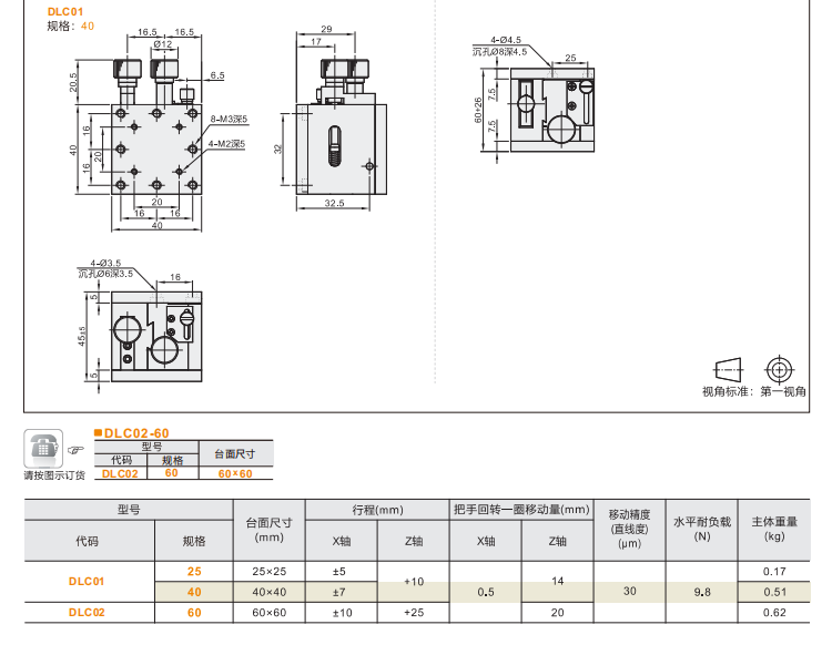 絲桿進給齒輪齒條型DLCO1/DLC02手動位移滑臺(圖4)