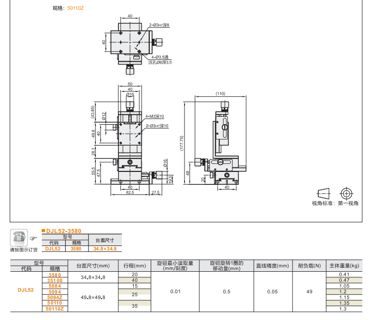 標準型長行程型DJL51/DJL52手動位移滑臺(圖7) 標準型長行程型DJL51/DJL52手動位移滑臺(圖7)